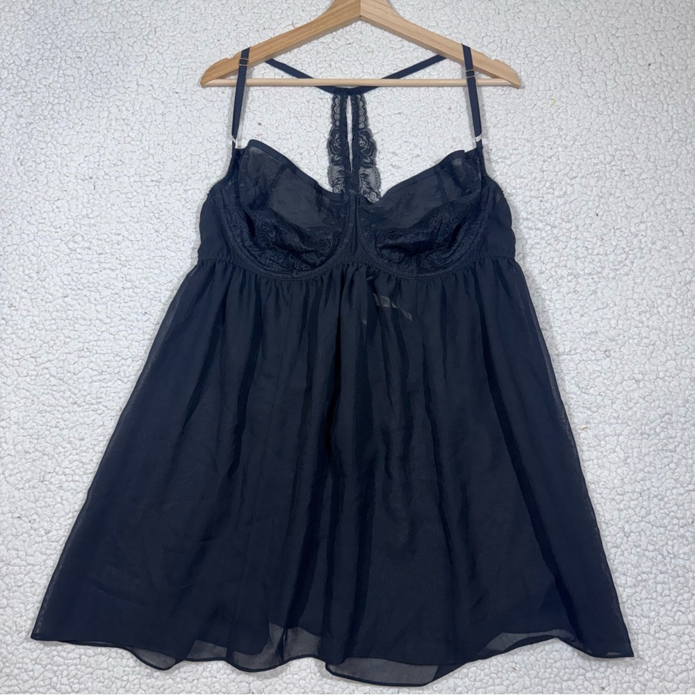 Cacique Black Laced Bodice Babydoll Chemise Lingerie Teddy Slip size 26/28